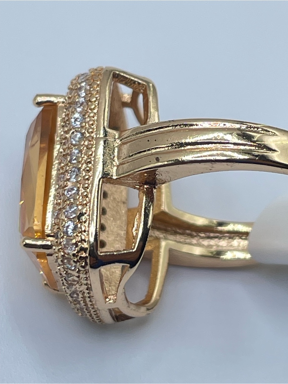 Swarovski Crystal Elements Champagne Crystal Halo Ring Gold Statement Sz 6 - Picture 7 of 9